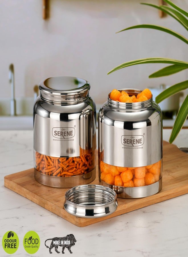 Serene Stainless Steel Exotic See-Through Jar | Airtight Jars for Kitchen Storage | Premium Steel Jars with One Turn Lock Lid | Transparent Stainless Steel Containers | 1500ML | 2 PC - Image 2